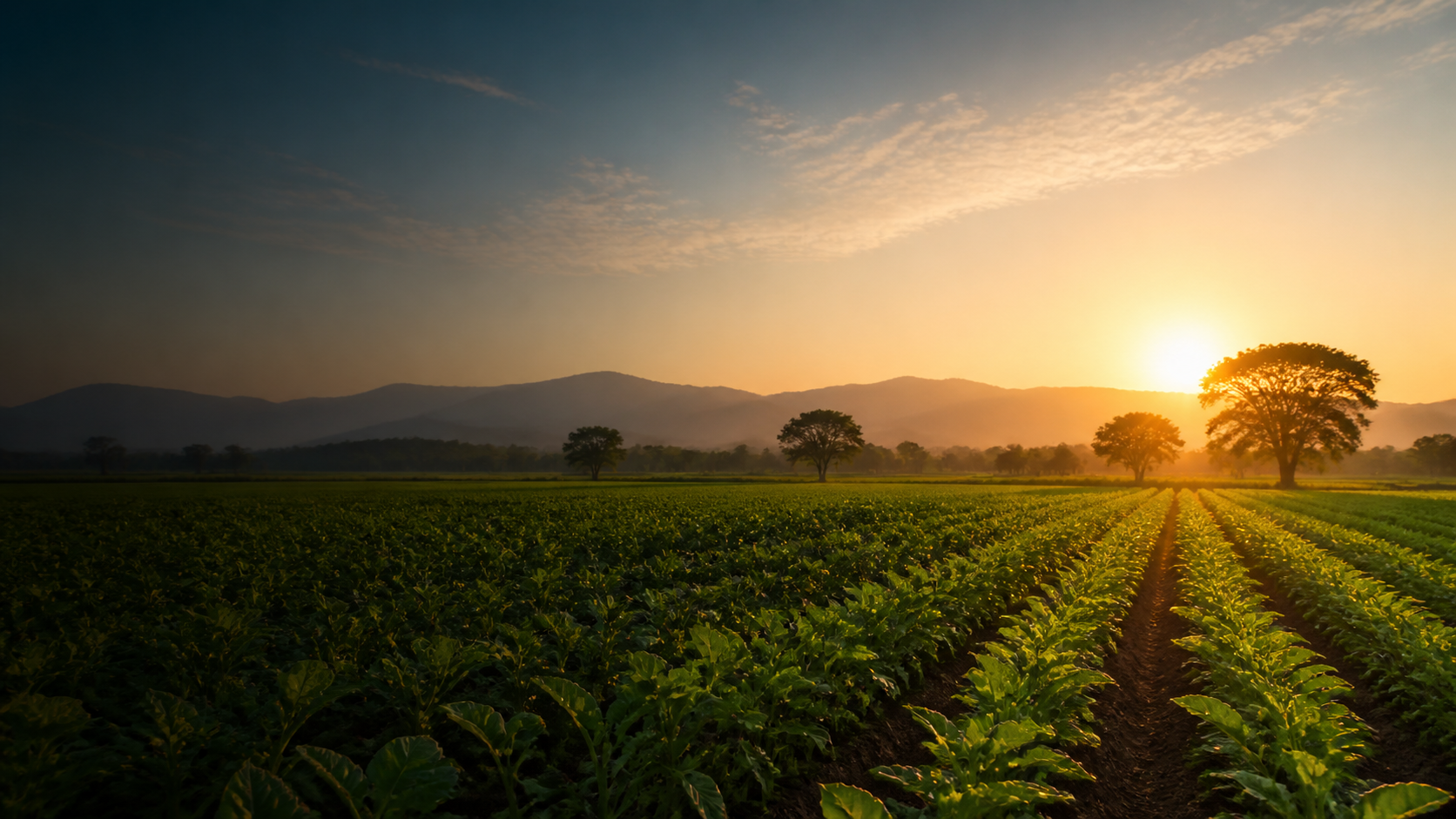 Healthy crops growing in a cultivated field